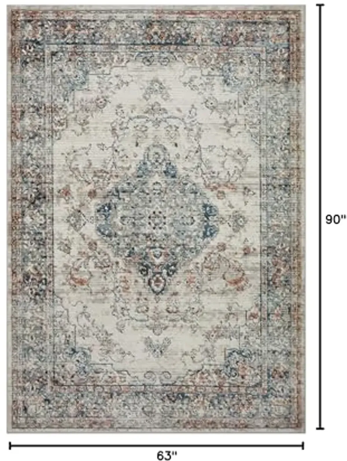 Loloi II Bianca Collection BIA-10 Ivory/Ocean 5'-3" x 7'-6" Area Rug