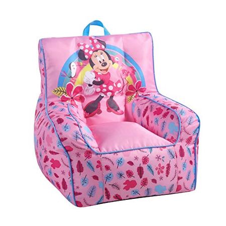Idea Nuova Disney Minnie Mouse Toddler Nylon Bean Bag Chair with Piping & Top Carry Handle, Large