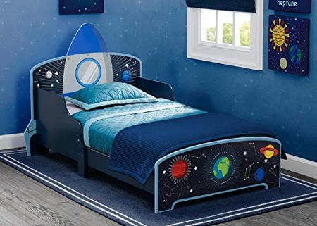 Delta Children Space Adventures Rocket Ship Wood Toddler Bed - Greenguard Gold Certified, Blue