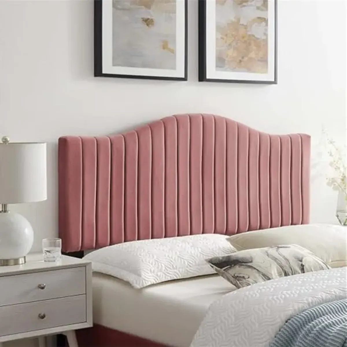 Modway Brielle Channel Tufted Performance Velvet Headboard, Twin, Dusty Rose