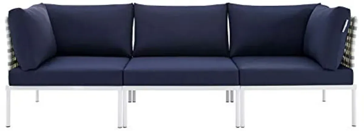 Modway EEI-4965-TAU-NAV Harmony Sunbrella Basket Weave Taupe Navy Outdoor Patio Aluminum Sofa