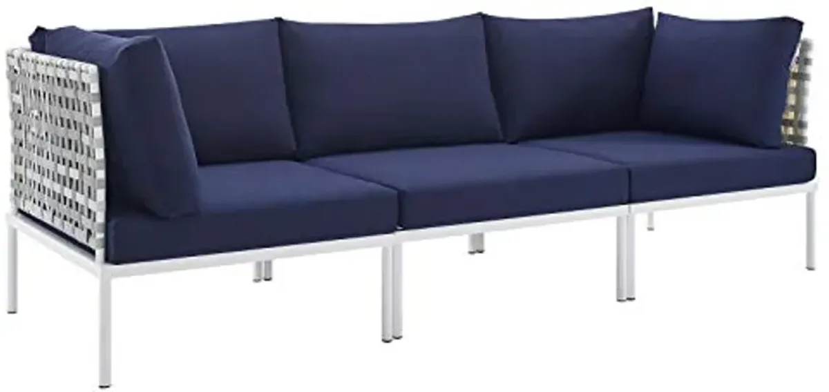 Modway EEI-4965-TAU-NAV Harmony Sunbrella Basket Weave Taupe Navy Outdoor Patio Aluminum Sofa