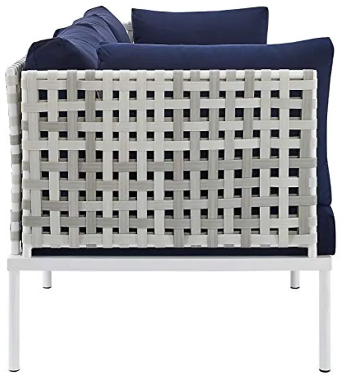 Modway EEI-4965-TAU-NAV Harmony Sunbrella Basket Weave Taupe Navy Outdoor Patio Aluminum Sofa