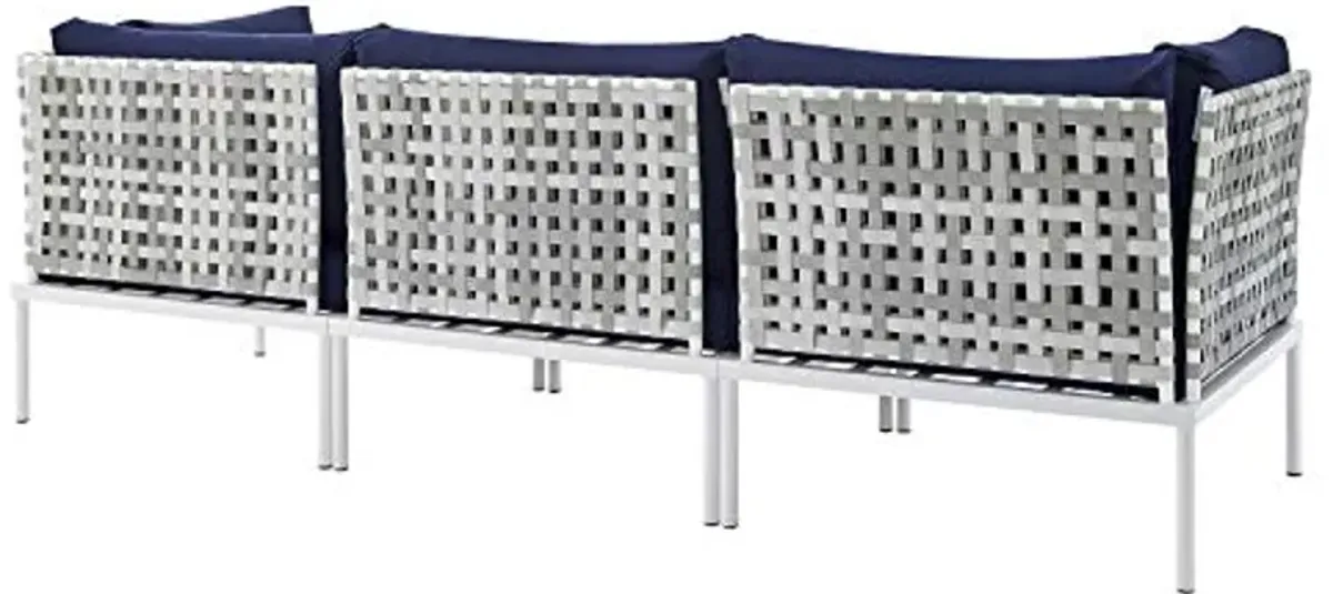 Modway EEI-4965-TAU-NAV Harmony Sunbrella Basket Weave Taupe Navy Outdoor Patio Aluminum Sofa