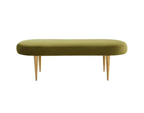 Safavieh Couture Home Collection Corinne Glam Olive Green Velvet Living Room Bedroom Dining Foyer Entryway Ottoman Oval Bench