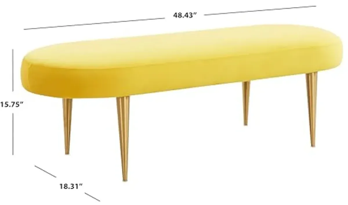 Safavieh Couture Home Collection Corinne Glam Marigold Velvet Living Room Bedroom Dining Foyer Entryway Ottoman Oval Bench