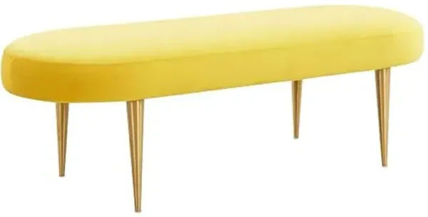 SAFAVIEH Couture Home Collection Corinne Glam Marigold Velvet Living Room Bedroom Dining Foyer Entryway Ottoman Oval Bench