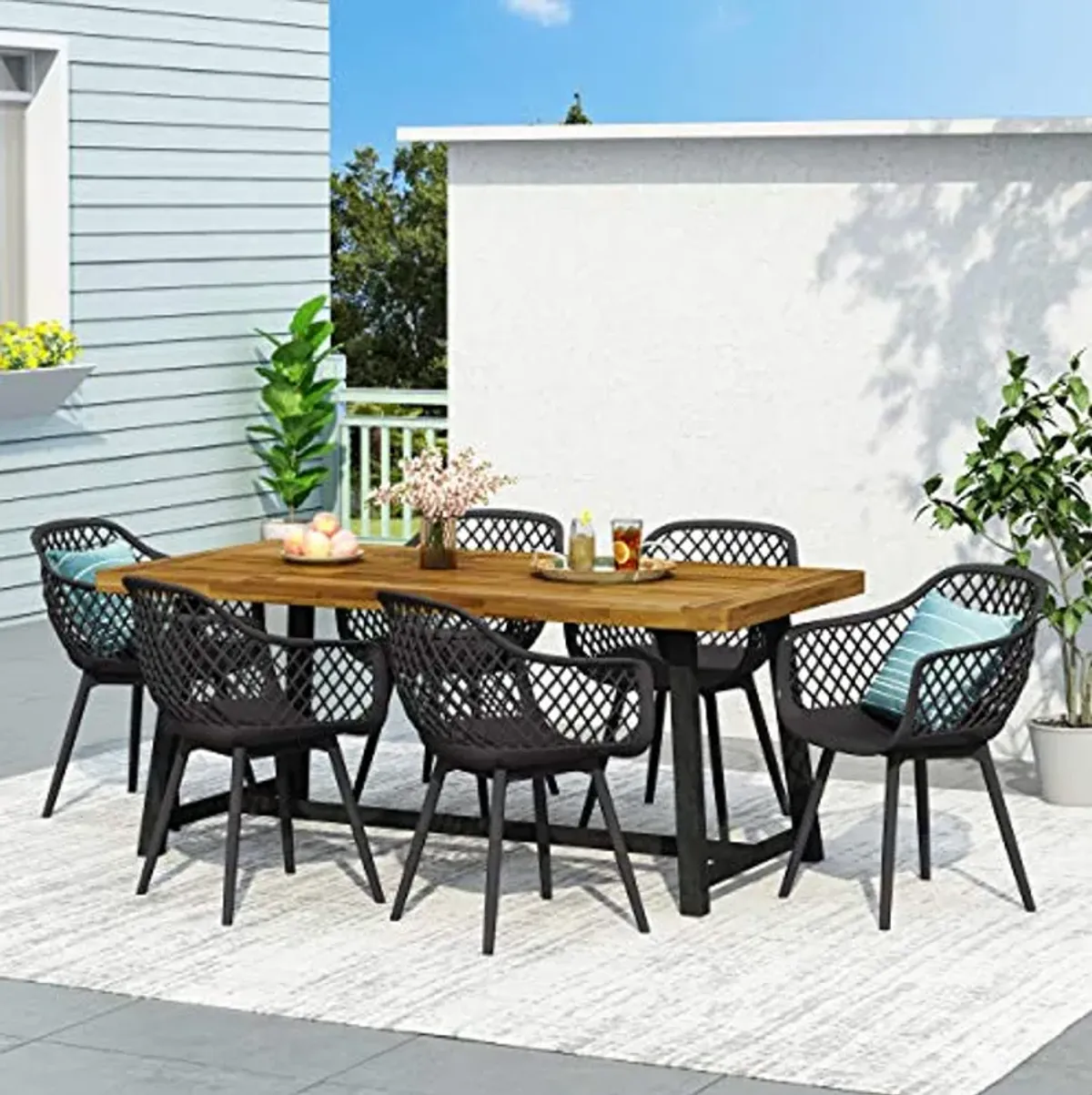 Christopher Knight Home Patrice Outdoor Dining Sets, Black + Sandblast Black