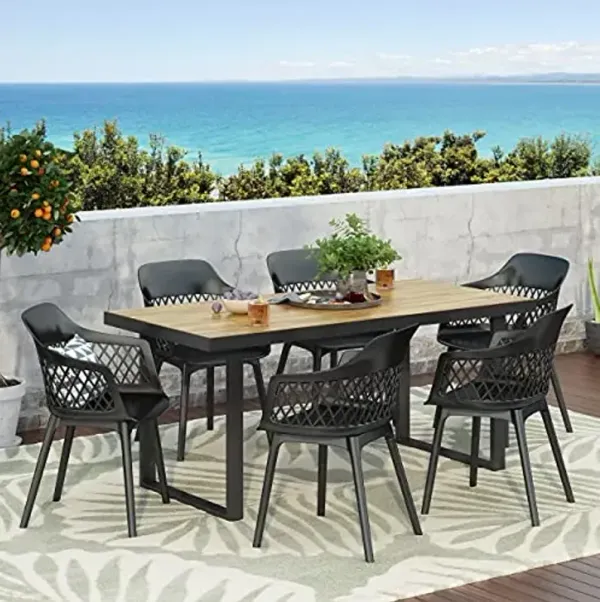 Christopher Knight Home Trinity Outdoor Dining Sets, Black + Teak