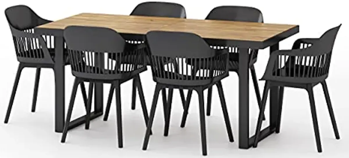 Christopher Knight Home Requeta Outdoor Dining Sets, Black + Teak