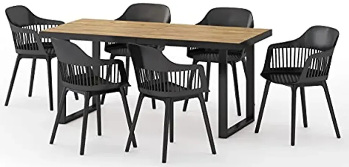 Christopher Knight Home Requeta Outdoor Dining Sets, Black + Teak