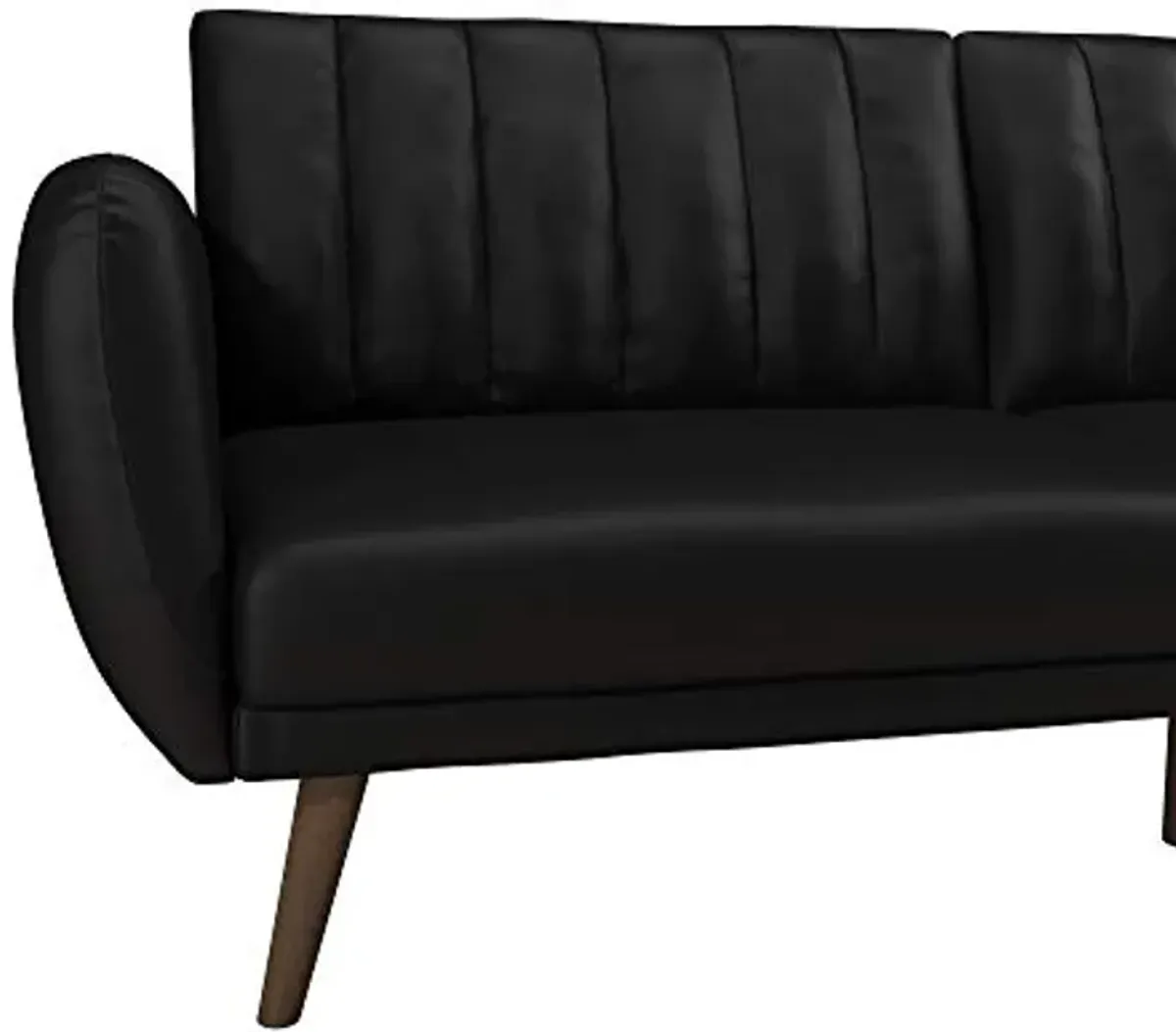 Novogratz Brittany 82 Inch Futon Sofa Bed in Faux Leather, Upholstered Couch Sleeper with Tufted Back, Mid-Century Modern, Black