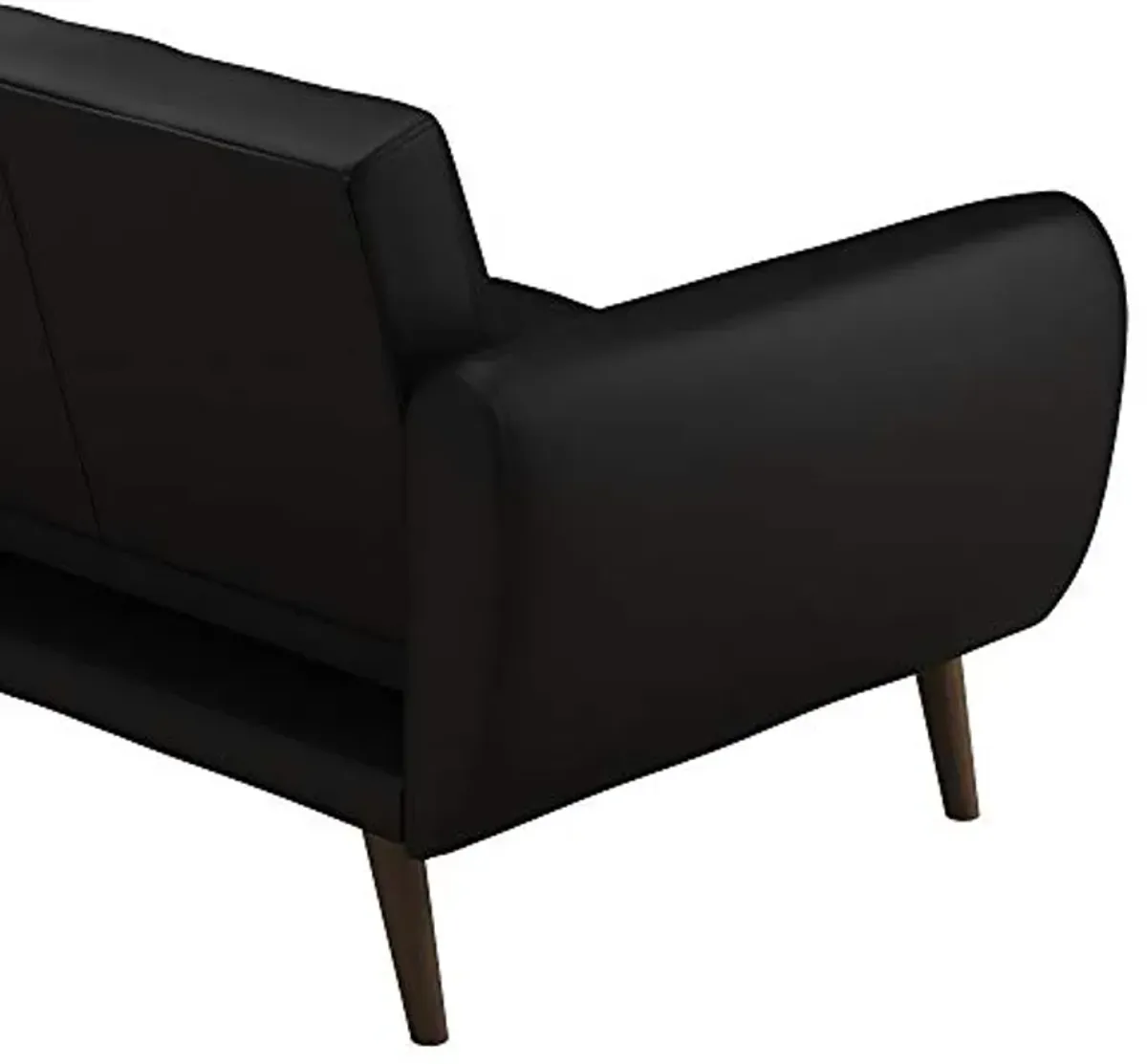 Novogratz Brittany 82 Inch Futon Sofa Bed in Faux Leather, Upholstered Couch Sleeper with Tufted Back, Mid-Century Modern, Black