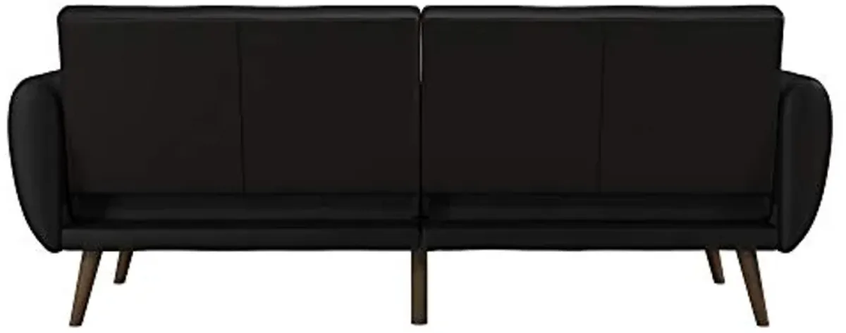 Novogratz Brittany 82 Inch Futon Sofa Bed in Faux Leather, Upholstered Couch Sleeper with Tufted Back, Mid-Century Modern, Black