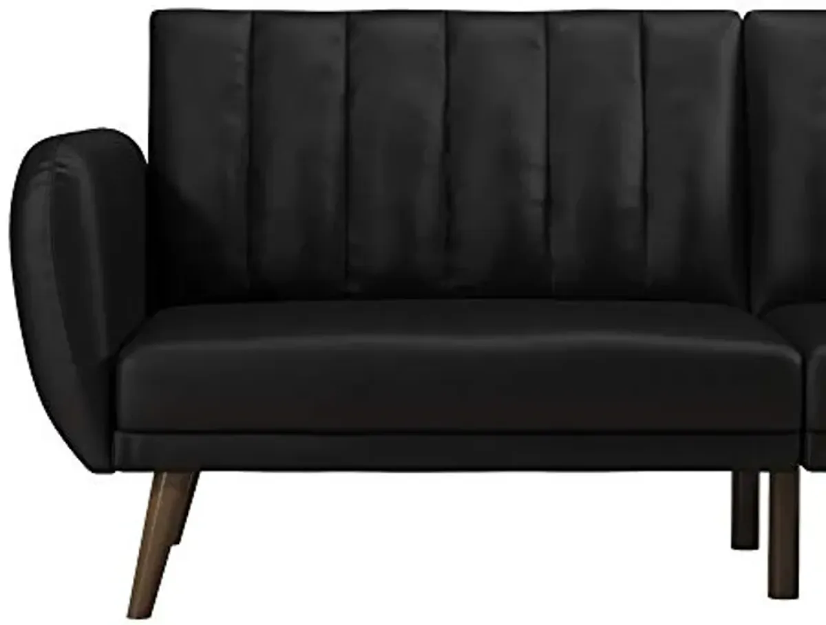 Novogratz Brittany 82 Inch Futon Sofa Bed in Faux Leather, Upholstered Couch Sleeper with Tufted Back, Mid-Century Modern, Black