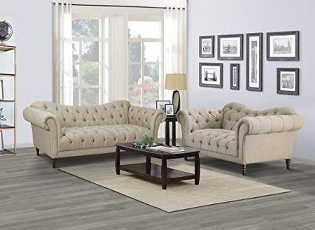 Lexicon Waverly 2-Piece Textured Fabric Tufted Living Room Set, Brown