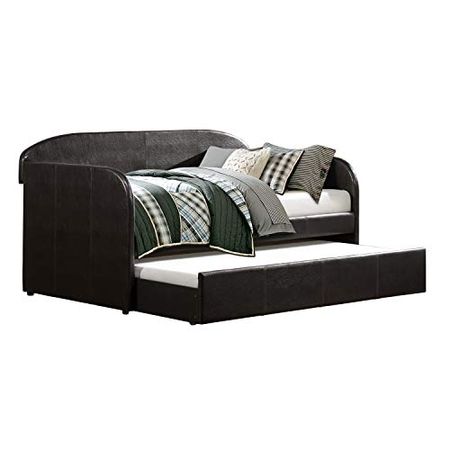 Lexicon Karter Faux Leather Upholstered Daybed with Trundle, Twin, Dark Brown