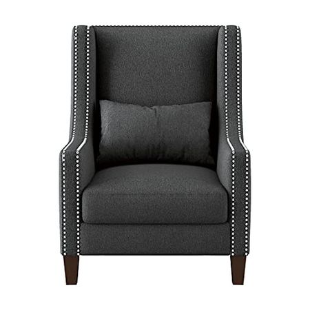 Lexicon Denver Upholstered Accent Chair with Kidney Pillow, 29" W, Dark Gray
