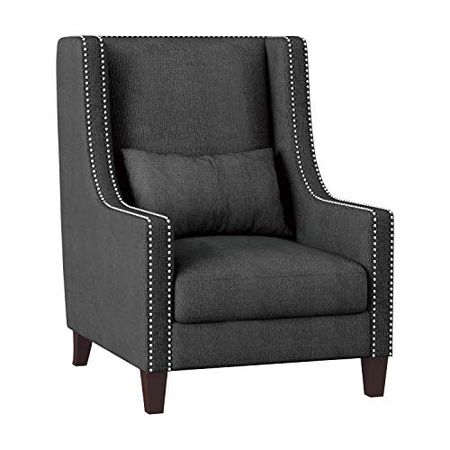Lexicon Denver Upholstered Accent Chair with Kidney Pillow, 29" W, Dark Gray