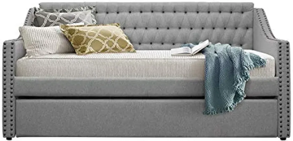 Lexicon Finn Fabric Upholstered Daybed with Trundle, Twin, Gray