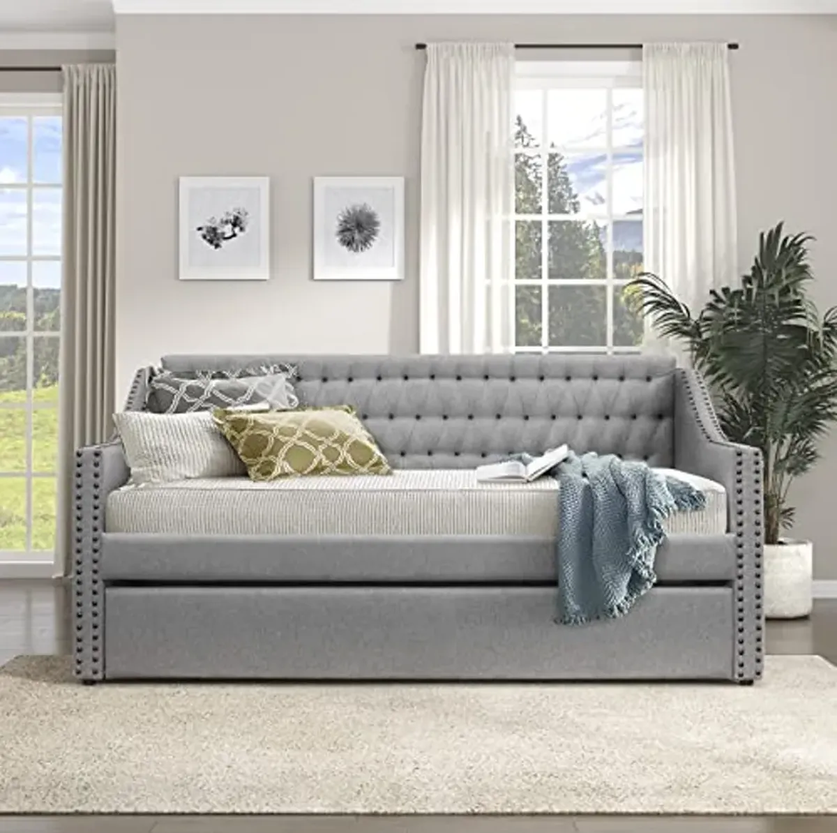 Lexicon Finn Fabric Upholstered Daybed with Trundle, Twin, Gray