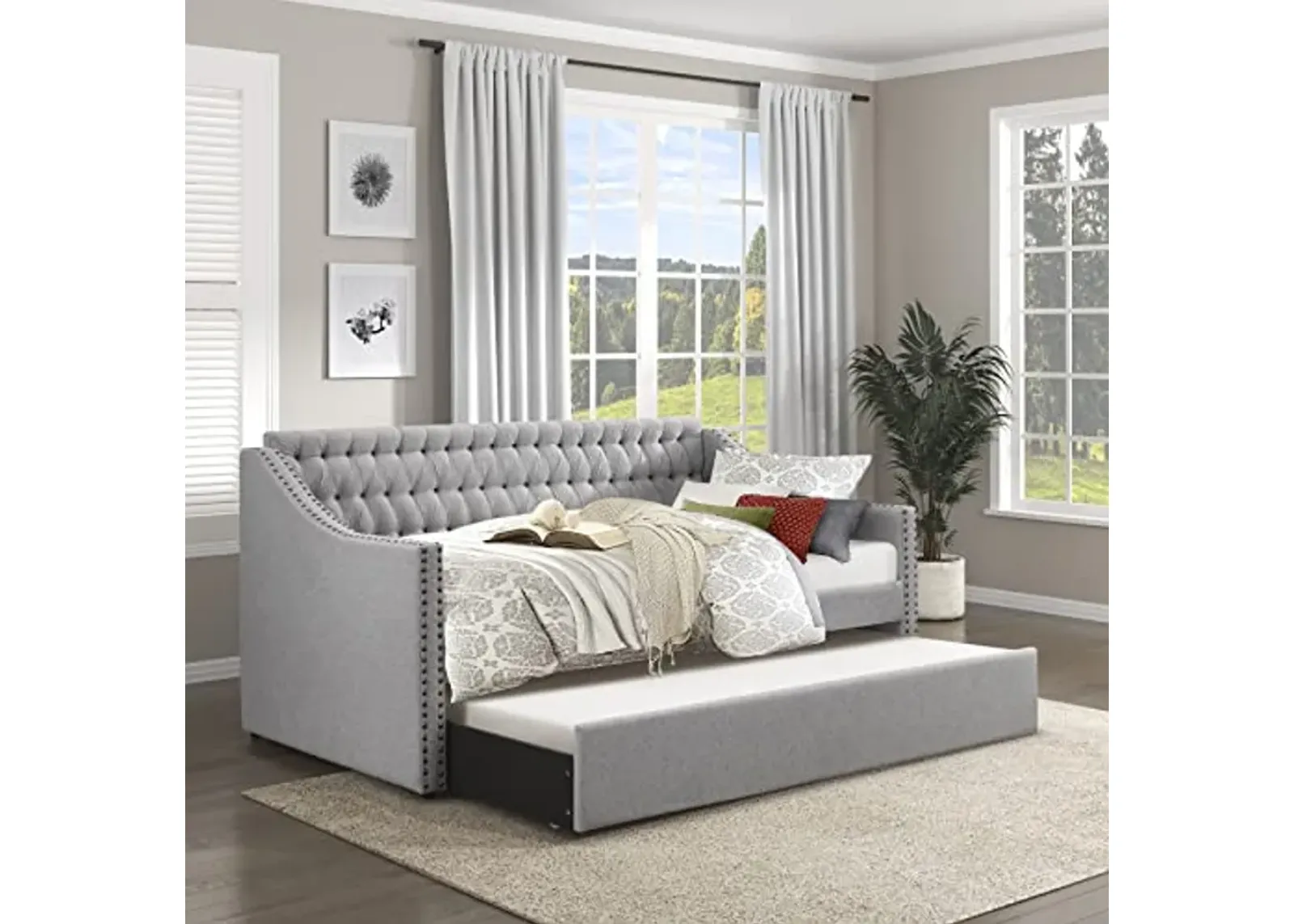 Lexicon Finn Fabric Upholstered Daybed with Trundle, Twin, Gray