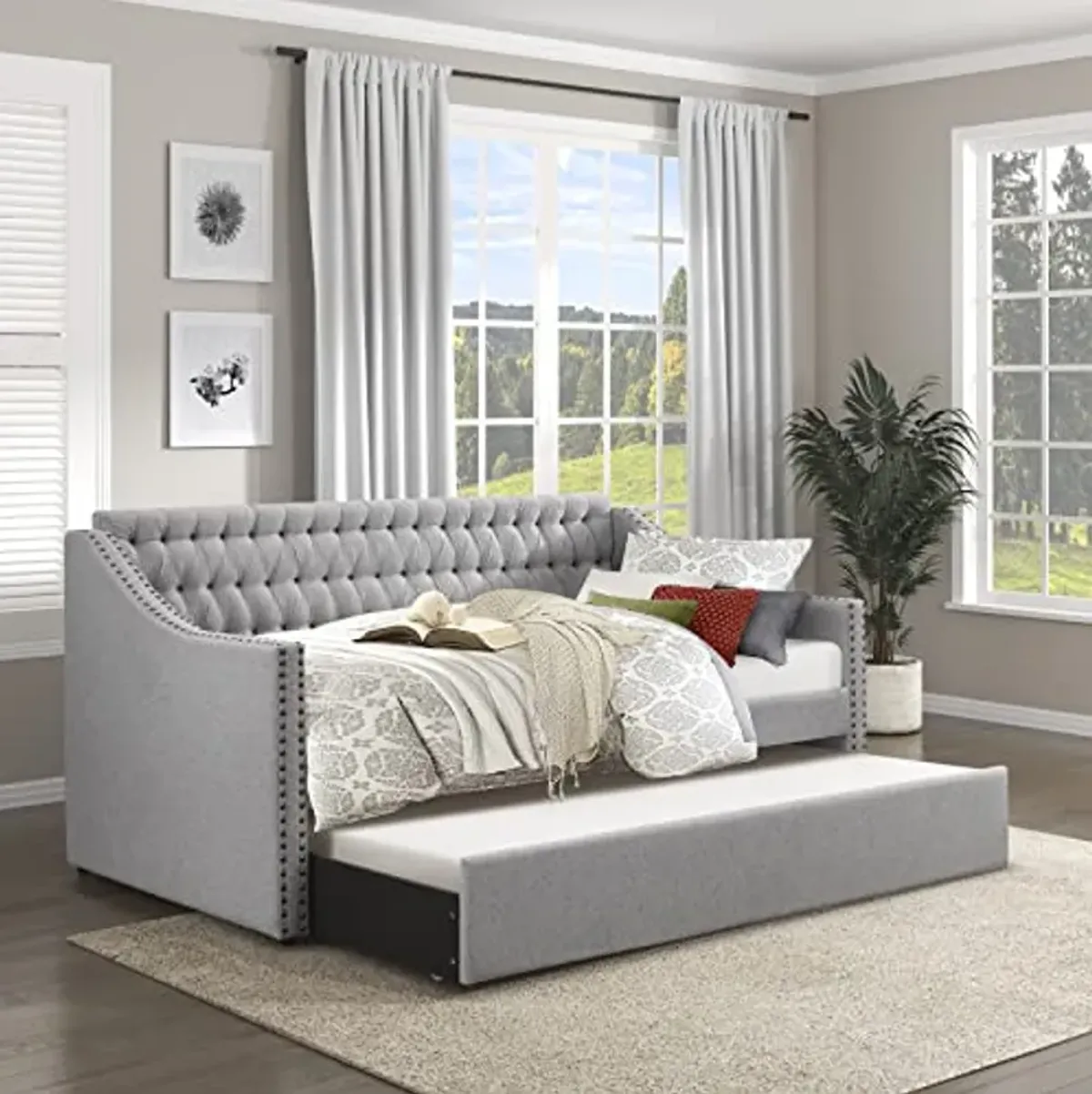 Lexicon Finn Fabric Upholstered Daybed with Trundle, Twin, Gray