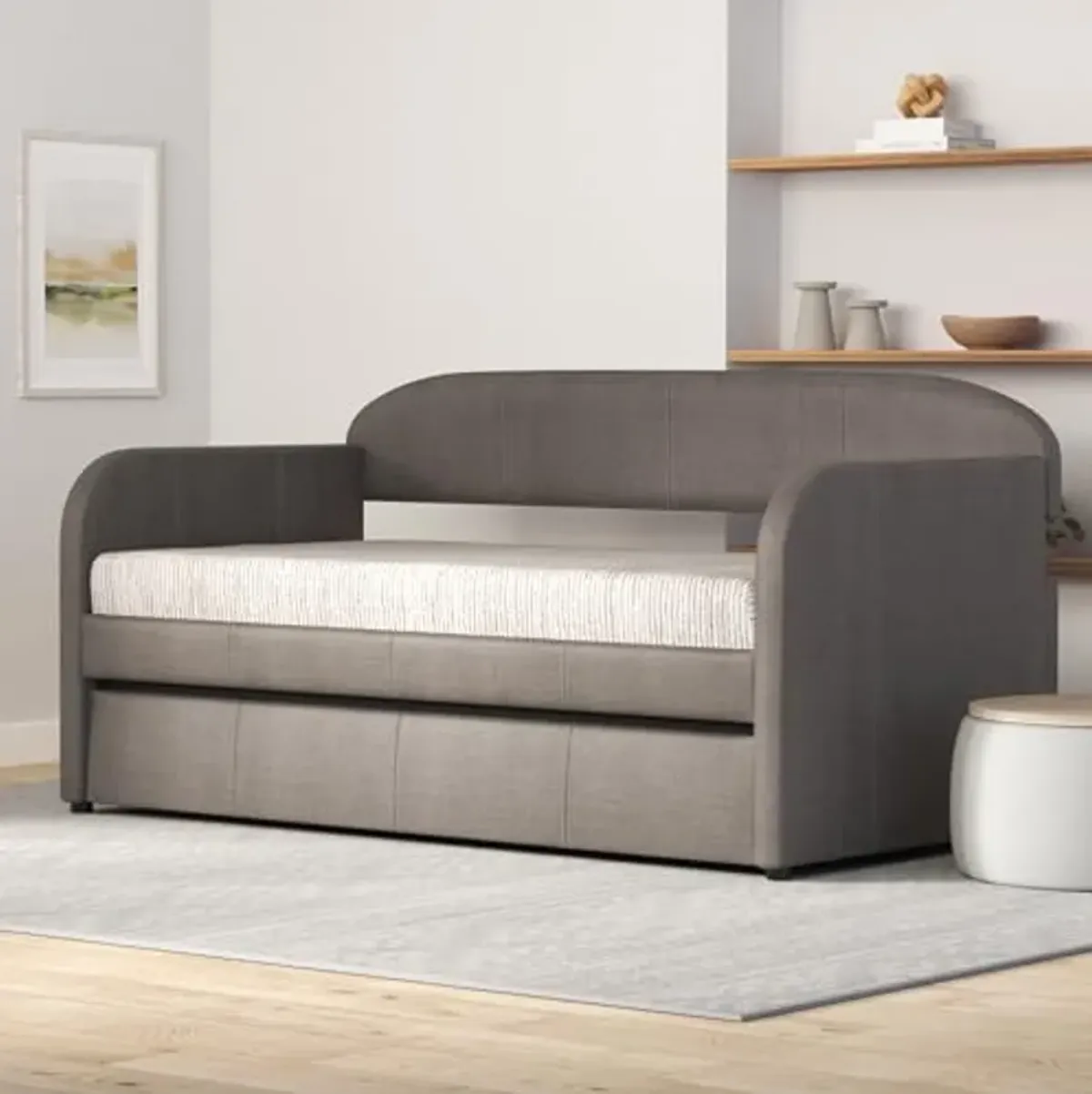 Lexicon Karter Fabric Upholstered Daybed with Trundle, Twin, Light Gray