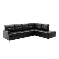 Lexicon Dani 2-Piece Faux Leather Tufted Sectional Sofa with Right Chaise, 110" x 78", Black