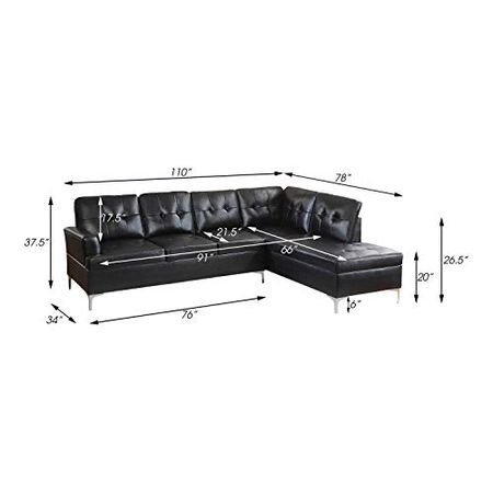 Lexicon Dani 3-Piece Faux Leather Tufted Sectional Sofa with Right Chaise and Ottoman, Black