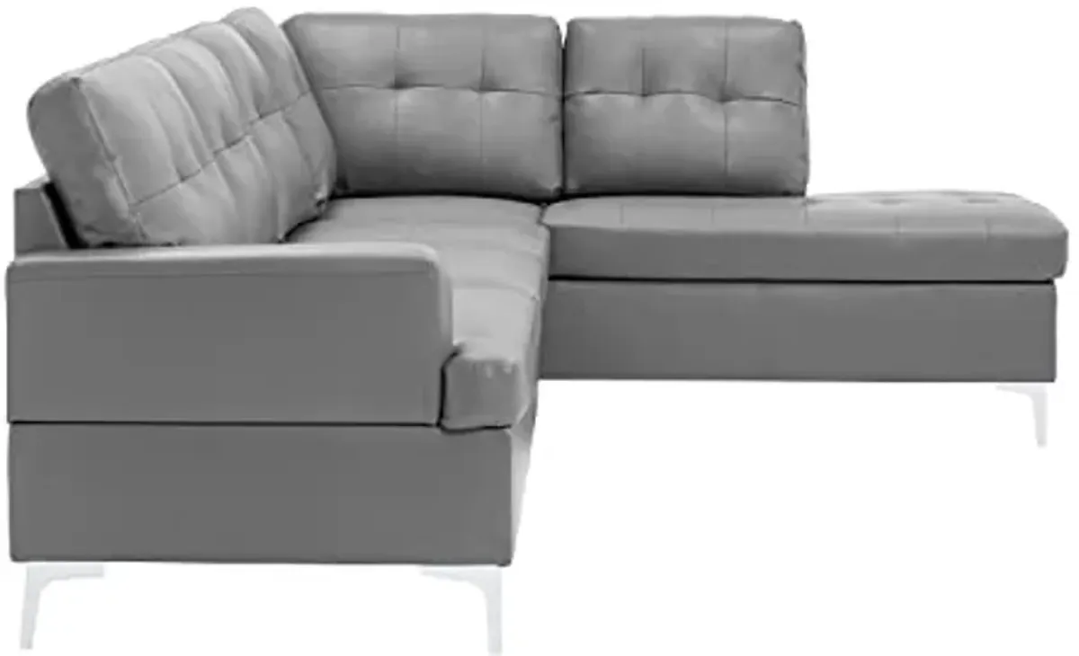 Lexicon Dani 2-Piece Faux Leather Tufted Sectional Sofa with Right Chaise, 110" x 78", Grey