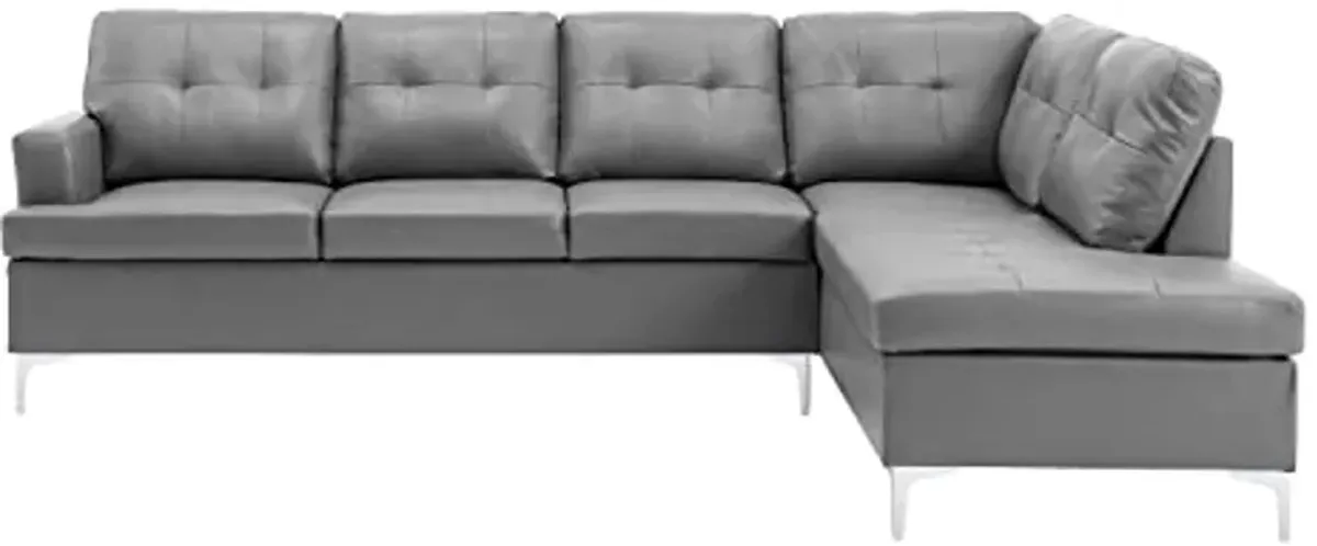 Lexicon Dani 2-Piece Faux Leather Tufted Sectional Sofa with Right Chaise, 110" x 78", Grey