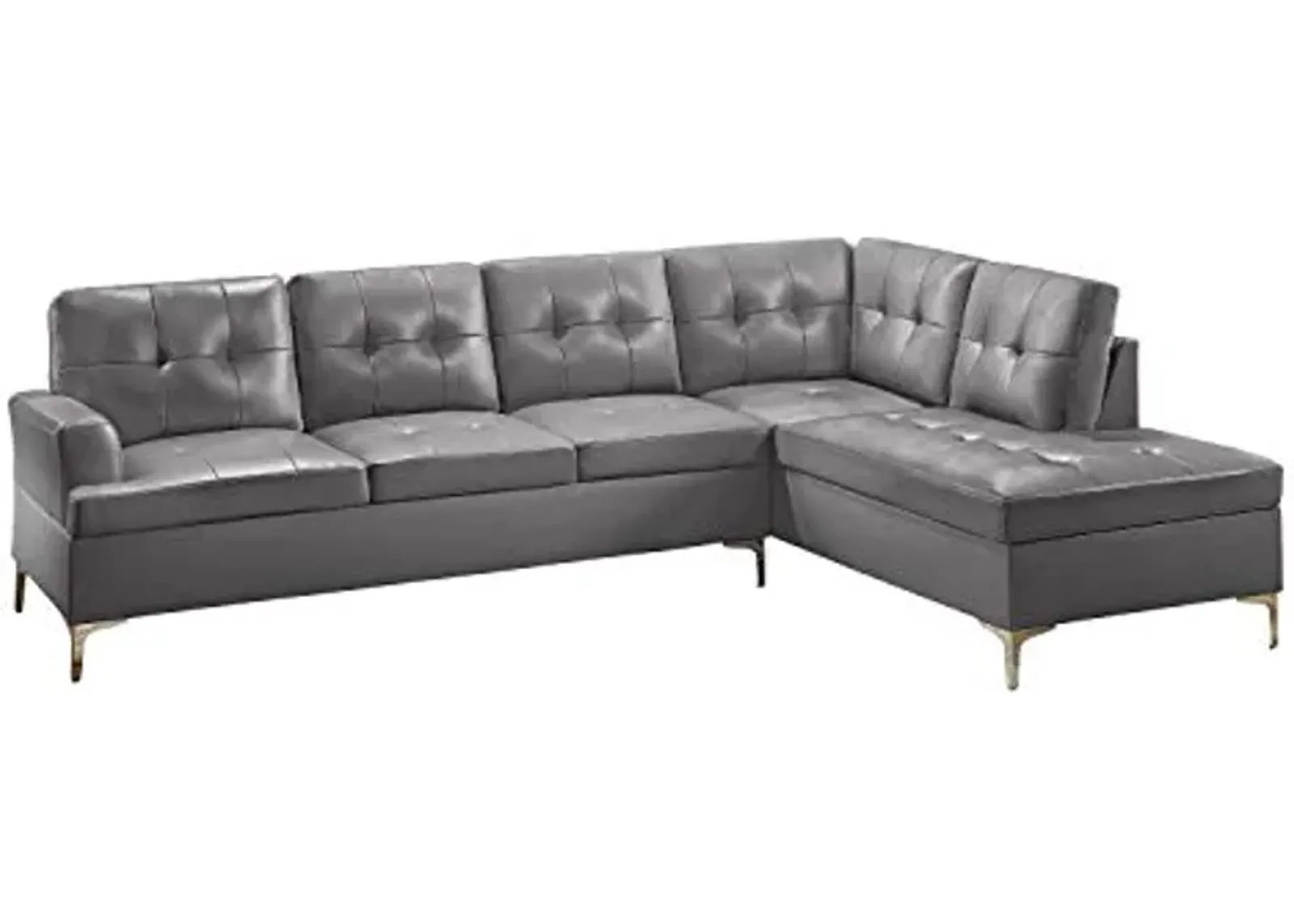 Lexicon Dani 2-Piece Faux Leather Tufted Sectional Sofa with Right Chaise, 110" x 78", Grey