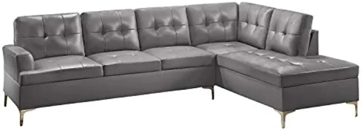 Lexicon Dani 2-Piece Faux Leather Tufted Sectional Sofa with Right Chaise, 110" x 78", Grey