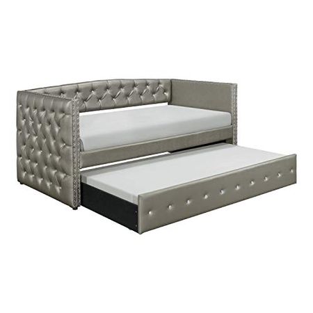 Lexicon Dalton Faux Leather Upholstered Daybed with Trundle, Twin, Silver
