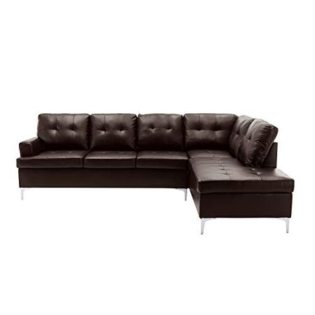 Lexicon Dani 2-Piece Faux Leather Tufted Sectional Sofa with Right Chaise, 110" x 78", Brown