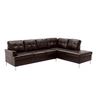 Lexicon Dani 2-Piece Faux Leather Tufted Sectional Sofa with Right Chaise, 110" x 78", Brown