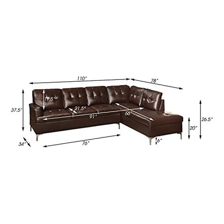 Lexicon Dani 3-Piece Faux Leather Tufted Sectional Sofa with Right Chaise and Ottoman, Brown