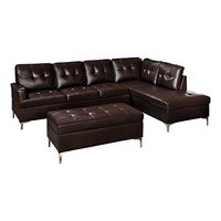 Lexicon Dani 3-Piece Faux Leather Tufted Sectional Sofa with Right Chaise and Ottoman, Brown