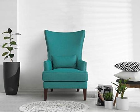Lexicon Leighton Fabric Upholstered Wingback Accent Chair with Pillow, 30.5" W, Teal