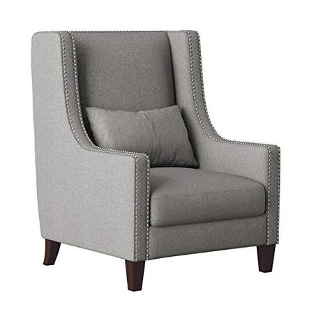 Lexicon Denver Upholstered Accent Chair with Kidney Pillow, 29" W, Gray