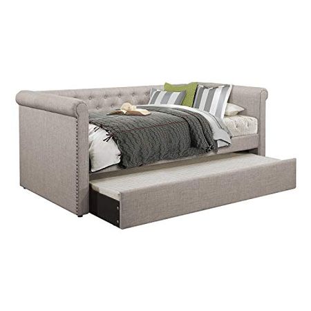 Lexicon Paxton Tufted Fabric Upholstered Daybed with Trundle, Twin, Light Gray