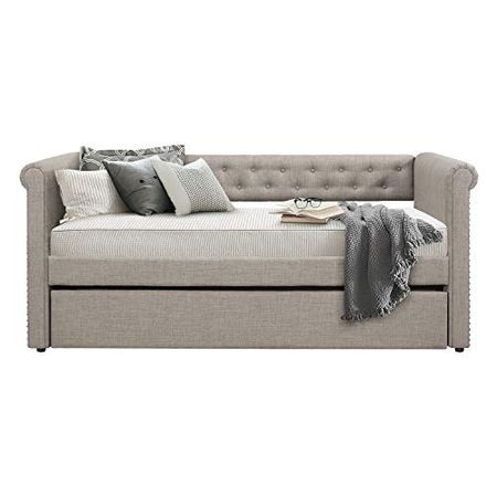 Lexicon Paxton Tufted Fabric Upholstered Daybed with Trundle, Twin, Light Gray