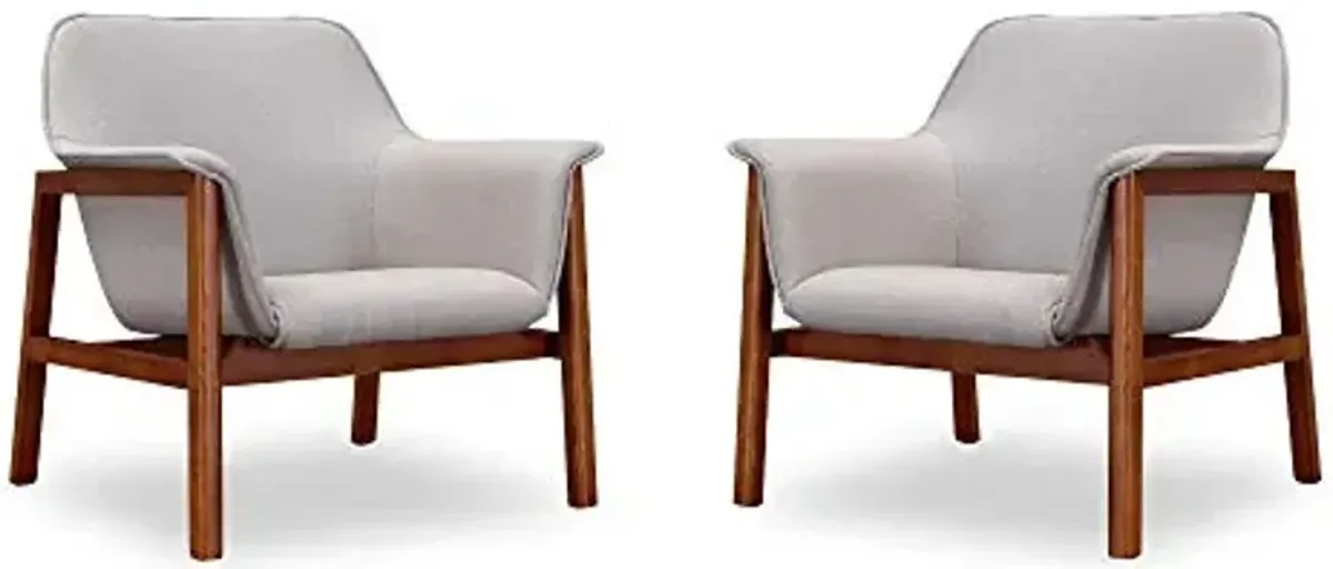 Manhattan Comfort Miller Mid Century Modern Accent Chair Set of 2, Linen Weave Upholstery, Seamless Bucket Seat with Flared Arms, Ideal for Living Room, Bedroom & Office Use, No Assembly, Grey