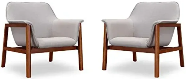 Manhattan Comfort Miller Mid Century Modern Accent Chair Set of 2, Linen Weave Upholstery, Seamless Bucket Seat with Flared Arms, Ideal for Living Room, Bedroom & Office Use, No Assembly, Grey