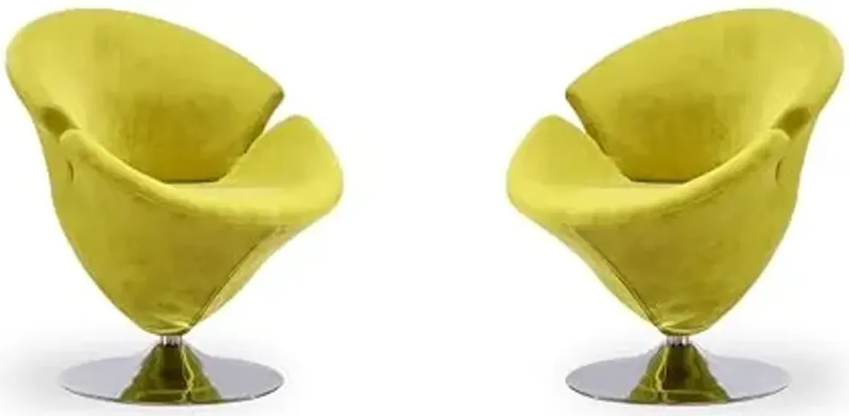 Manhattan Comfort Tulip Swivel Accent Chair Set of 2 with 360° Turn, Modern Flower Inspired Design, Soft Velvet Upholstery, Polished Chrome Base, No Assembly Required, 300 Lbs Capacity, Green