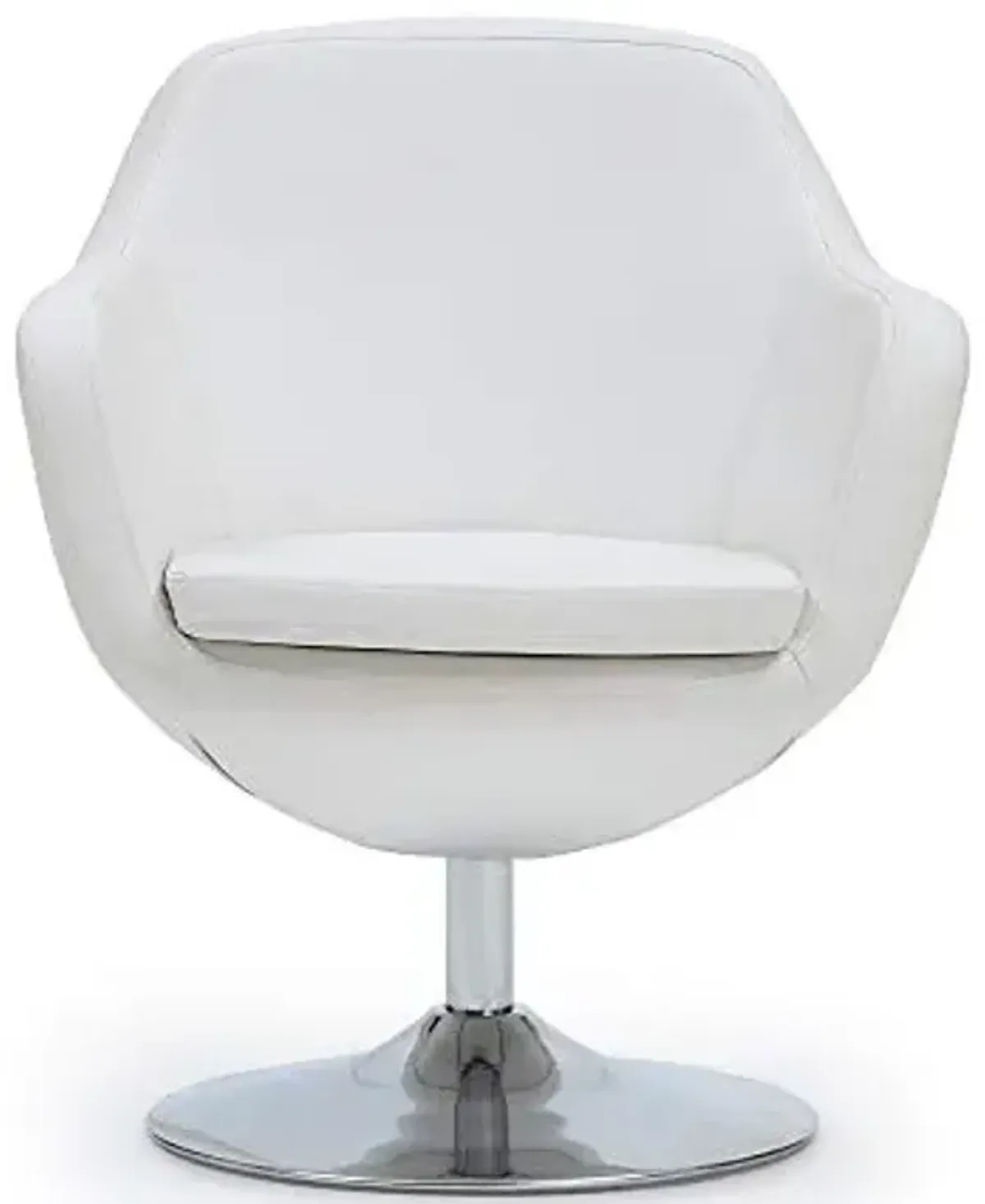 Manhattan Comfort Caisson Swivel Accent Chair Set of 2 with 360° Turn, Hand Upholstered Faux Leather & Polished Chrome, Removable Cushion, Modern Design for Office & Living Room, White Faux