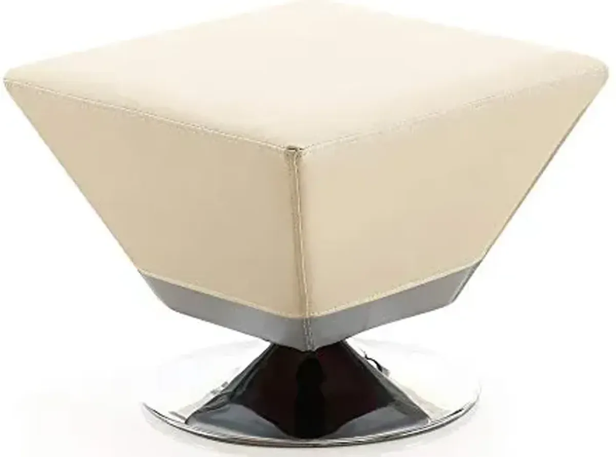 Manhattan Comfort Diamond 360° Swivel Ottoman, Faux Leather Upholstery, Beveled Square Top with Stylish Chrome Base, Fully Assembled Modern Accent Foot Stool, Tan