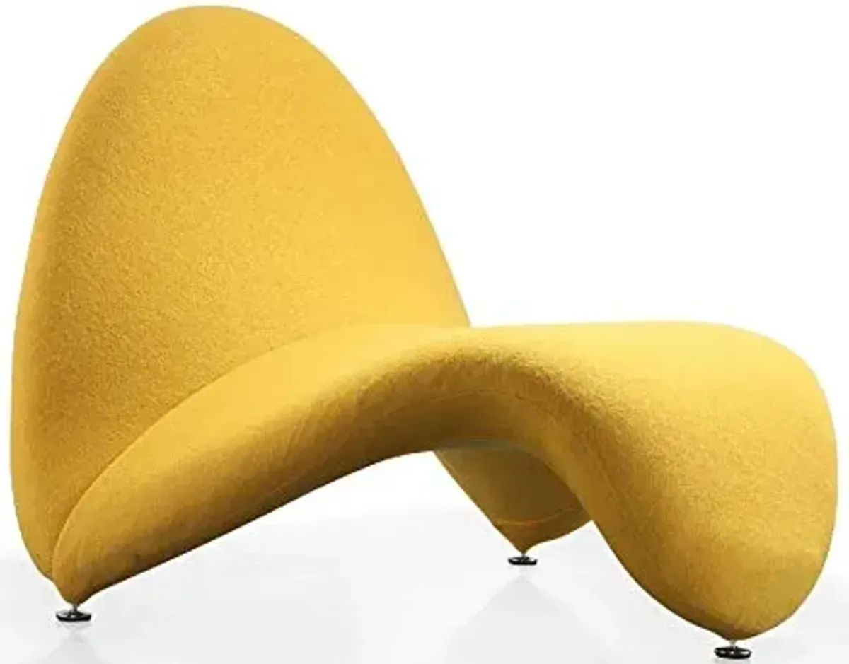 Manhattan Comfort MoMa Modern Abstract Lounge Accent Chair Sculptural Tongue Design, Wool Blend Upholstery, Metal Frame with Geometric Legs, Fully Assembled, Set of 2, Yellow