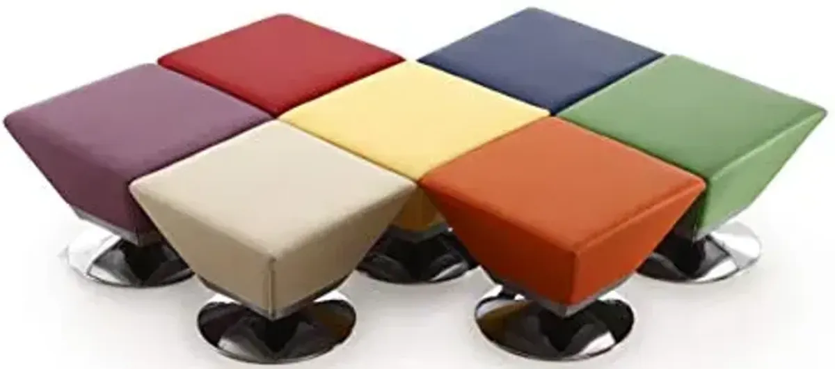 Manhattan Comfort Diamond 360° Swivel Ottoman, Faux Leather Upholstery, Beveled Square Top with Stylish Chrome Base, Fully Assembled Modern Accent Foot Stool, Small, Orange